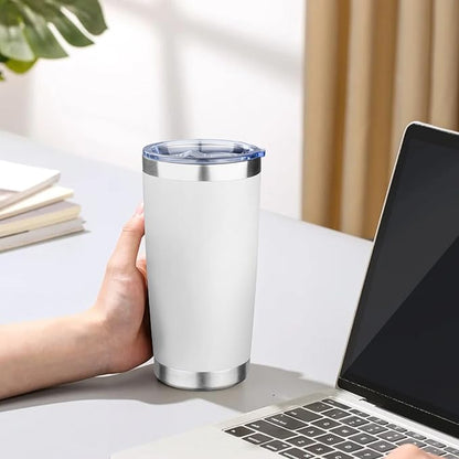 20oz Tumbler with Lid Double Wall Vacuum Insulated Travel Coffee Mug Stainless Steel Thermal Cup Powder Coated Sturdy Coffee Tumbler Bulk for Hot and Cold Beverage (White,4)