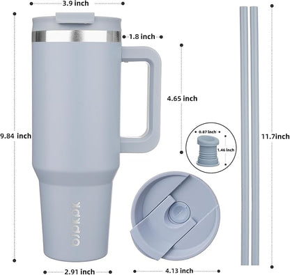BJPKPK Tumbler With Handle And Straw 40oz Insulated Tumbler Cups With Lid Stainless Steel Travel Coffee Mug,Modern Blue