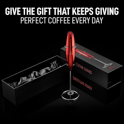 Zulay Executive Series Ultra Premium Gift Milk Frother For Coffee with Deluxe, Radiant Finish - Coffee Frother Handheld Foam Maker - Electric Milk Frother Handheld For Lattes Premium UV Red