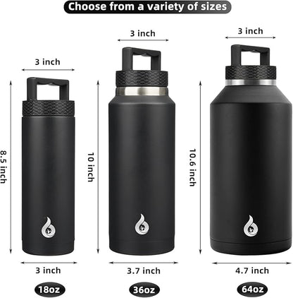 BJPKPK Insulated Water Bottles, Dishwasher Safe 36 oz Water Bottle with Handle, Leakproof BPA Free Water Jug, Stainless Steel Thermos for Sports, Black