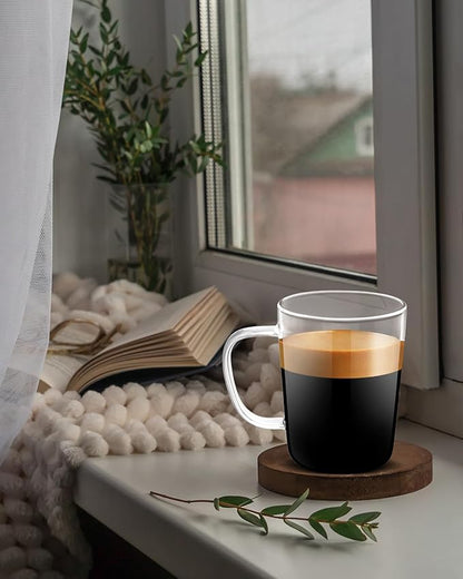 LUXU Glass Coffee Mugs(Set of 2)-17 oz,Clear Beer Mugs,Glass Tea Cups with Comfortable Handle,Lead-free Drinking Glasses,Perfect for Latte,Espresso,Juice,Water,Milk or Hot and Cold Beverage