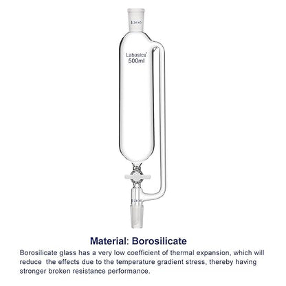 Labasics 500 ml Pressure Equalizing Addition Funnel, Borosilicate Glass Dropping Funnel 24/40 Joint with PTFE Stopcock for Laboratory