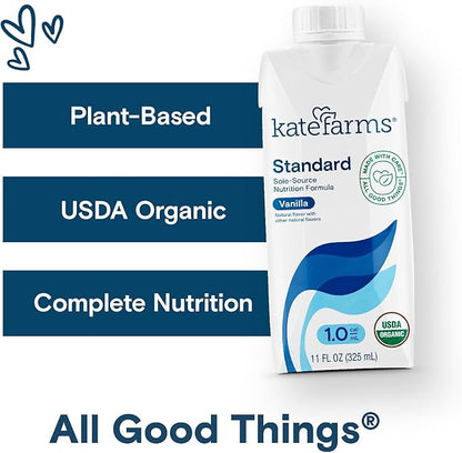 KATE FARMS Organic 1.0 Sole-Source Nutrition Shake, Vanilla, 16g Protein, 27 Vitamins and Minerals, Meal Replacement, Protein Shake, 11 oz (12 Pack)