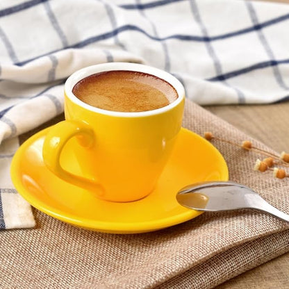 Porcelain Espresso Cup with Saucer And Stainless Steel mini Spoons, Espresso shot Cup, 80ml/2.7Oz, Pack of 2, Yellow