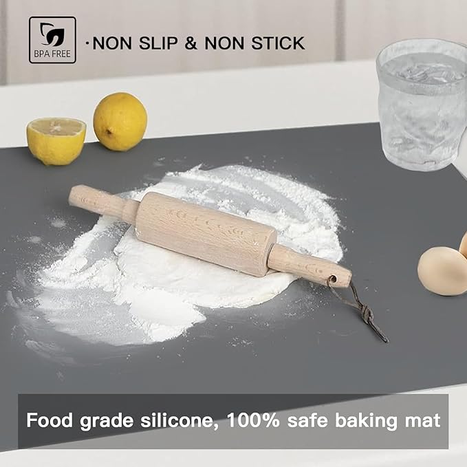 2MM Thick Silicone Countertop Mat, 35.4"x 23.6" Silicone Mats for Kitchen Counter, Nonslip Heat Resistant Mat, Large Kitchen Counter Mats, Waterproof Countertop Protector, Light Gray