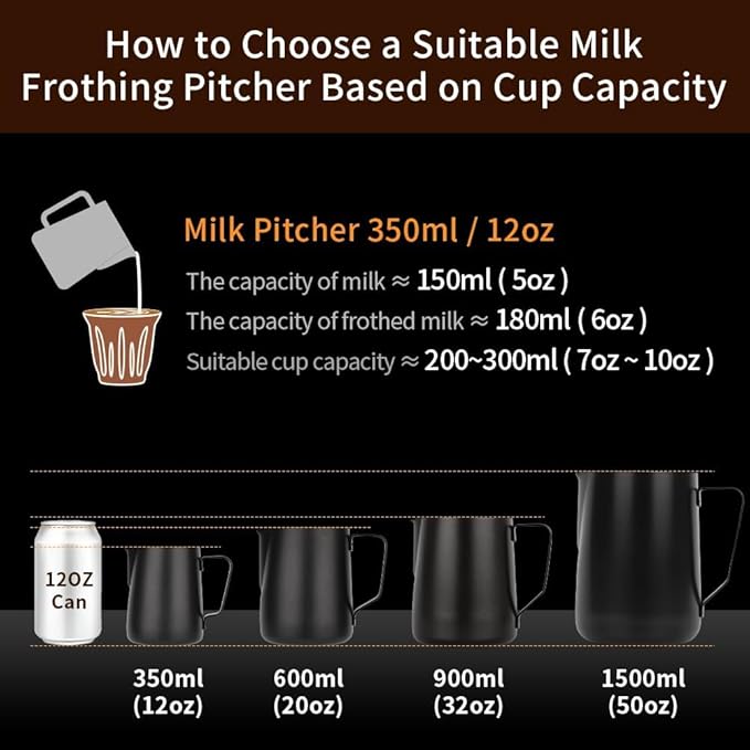 watchget Milk Frothing Pitcher 50oz/1500ml - Stainless Steel Espresso Steaming Pitcher for Cappuccino, Latte Art, Coffee Machine Accessories Milk Jug Frother Cup, Black