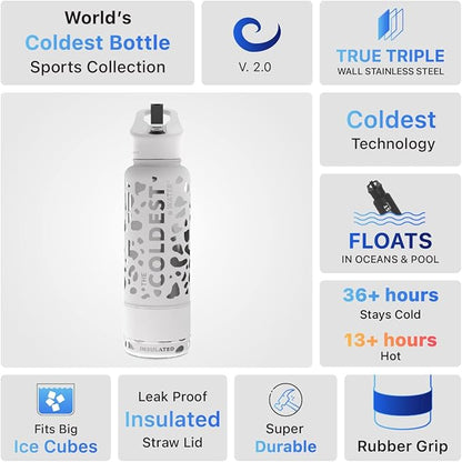 Coldest Insulated Water Bottle with Straw Lid - Stainless Steel Metal Insulated Bottle for Men & Women (Silver Leopard, 40 oz)