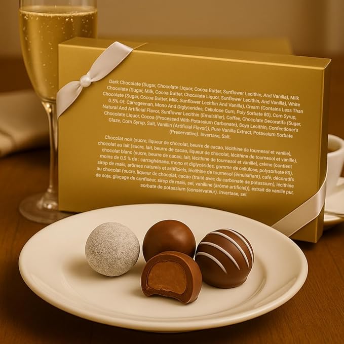 Andy Anand Chocolatier Champagne, Rum, Irish Cream & Kahlua Belgian Chocolate Truffles - Gluten Free Delicious & Divine Gourmet Liqueur Assortment - Perfect for Chocolate Lovers (24 Pcs)