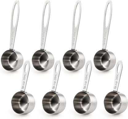 Hedume Set of 8 Coffee Scoop, Stainless Steel Coffee Measuring Scoops 1/8 Cup, Including 4 Pack Short Handled and 4 Pack Long Handle Coffee Scoops for Coffee, Tea, Sugar and Milk, 30 ml