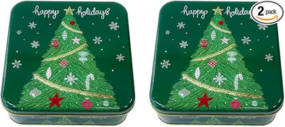 Pack of 2 Square Metal Christmas Cookie Tins With Lids, Elegant Green & Gold Festive Tins, Multipurpose Tins For Gift Giving, Durable & Stylish Storage Solution For Cake, Candy & More