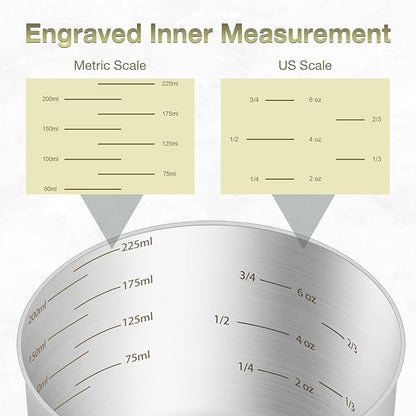 1PCS 1Cup (240ml, 8oz) Single Measuring Cup, Etched Inner Scale Stainless Steel Measure Scoop, Metric and US Measurement, Dishwasher Safe