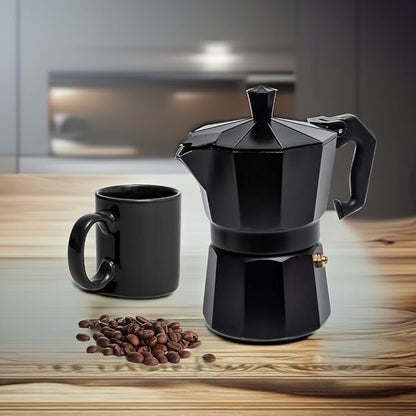 Mixpresso Black 3 Cup Moka Pot Cuban Coffee Maker, Moka Pot for Gas, Electric Stove Top, Classic Italian Coffee Maker, Stovetop Espresso Maker, Camping Pot Makes 3 Espresso Cup 5 Oz - Mug 4.4 Oz