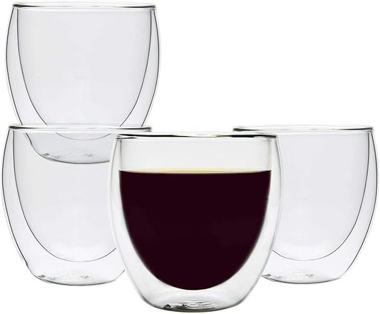 ComSaf 8oz Glass Coffee Mugs Set of 4, Double Walled Insulated Thermal Mugs for Latte Cappuccino Cocoa Milk Cafe Juice Tea, Clear Espresso Cups Set Glassware Gift for Christmas Birthday
