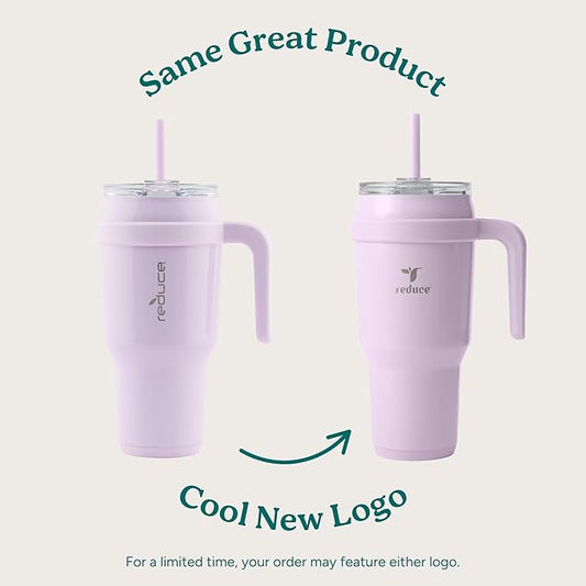 REDUCE Cold1 40 oz Tumbler with Handle - Vacuum Insulated Stainless Steel Water Bottle for Home, Office or Car, Reusable Mug with Straw or Leakproof Flip Lid, Keeps Drinks Cold All Day- Gloss Cotton