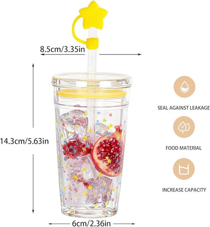 Clear Tumbler Cup, 16 oz Plastic Iced Coffee Cup with Lid and Straw, 6 Pack, Reusable and Dishwasher-Safe, for Gatherings and Outdoor Adventures (6, Star)