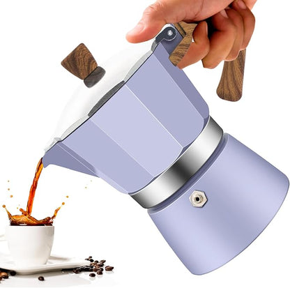 3 Cup Aluminum Moka Pot Purple Classic Stovetop Espresso Coffee Maker 150ml 5oz Coffeemaker Percolator Mocha Pot Greca Coffee Maker Cafe Makers for Italian and Cuban Café Brewing Purple