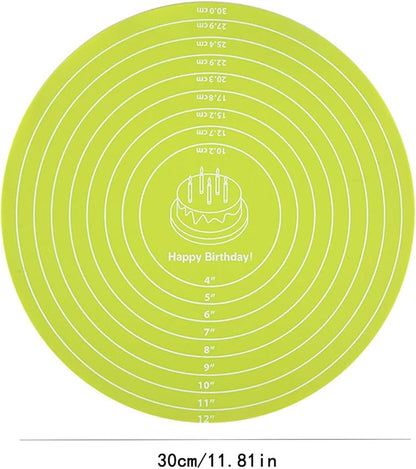 Silicone Baking Mat Cake Mat Silicone Cake Mat Silicone Baking Mat with Measurements for CakeTurntable Stand Non-Stick Heat Resistant Pastry Baking Sheet -Green