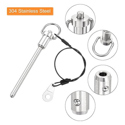 uxcell 1 Pcs Quick Release Pin, 6.3x75mm(Dia. x L) Push-Button Ball Locking Pin 304 Stainless Steel Ring Handle Locking Pin with Wire for Audio Bimini Top Marine, Silver