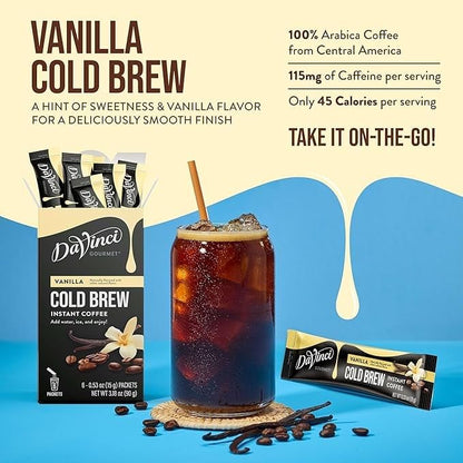 Bundle of DaVinci Gourmet Vanilla Cold Brew Stick Pack, Instant Coffee Powder, 6 Count (Pack of 1) + DaVinci Gourmet Lavender Syrup, 25.4 Fluid Ounces (Pack of 1)
