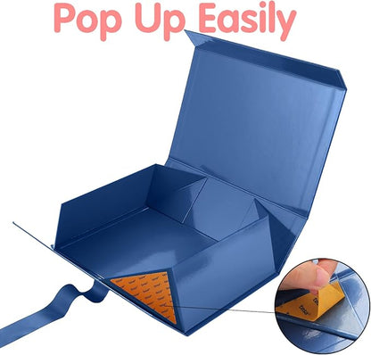 HAPPY POTATO 5 Large Gift Boxes with Ribbon 13.5x9x4.1 Inches, Blue Gift Boxes with Lids, Groomsmen Proposal Boxes, Magnetic Boxes for presents (Glossy Blue, Pack of 5)