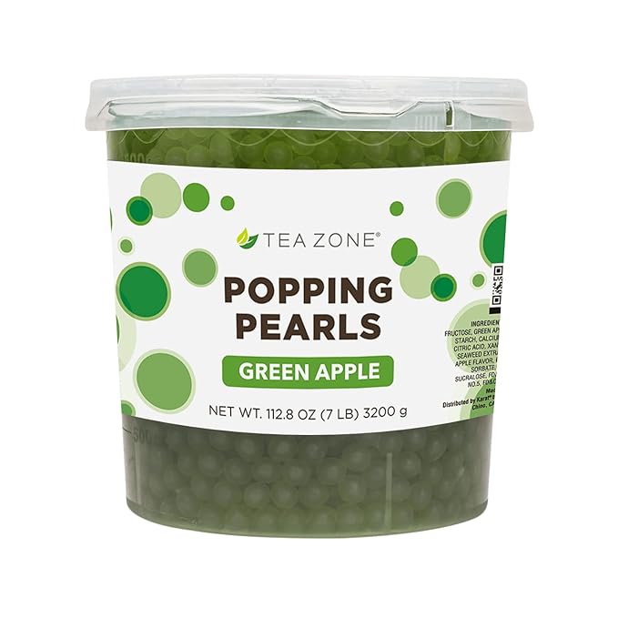 Tea Zone [7 Pounds] Green Apple Popping Pearls for Boba Tea Beverages, Sweets, Ice Cream Topping | B2060