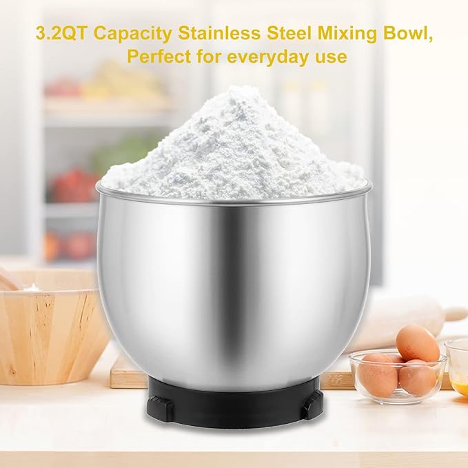 Kitchen in the box Stand Mixer,3.2Qt Mini Electric Food Mixer,6 Speeds Portable Lightweight Kitchen Mixer for Daily Use with Egg Whisk,Dough Hook,Flat Beater (White)