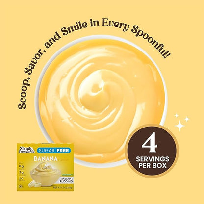Simply Desserts Banana Instant Pudding, Sugar-Free, 6-Pack – Healthy Dessert, Keto Snacks, Vegan & Diabetic-Friendly, Kosher, 1.7 Oz Ea