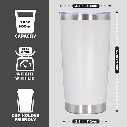 20oz Tumbler Stainless Steel Tumbler Cup with Lid Vacuum Insulated Double Wall Travel Mug, Durable Powder Coated Travel Coffee Tumbler Mug for Hot & Cold Drinks, White,4 Pack