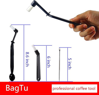 Coffee Machine Cleaning Brush with Spoon Tool Set for Espresso Machine Group Head,Pack of 3,Black