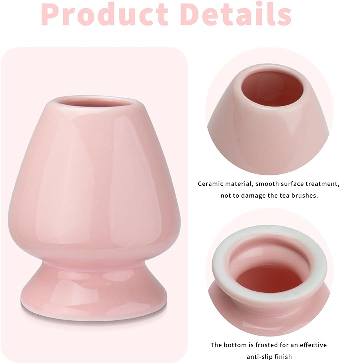 Matcha Tea Whisk Holder, 70mm Chasen Stand, Matcha Whisk Stand Ceramic Holder Chasen Stand fit for Traditional Japanese Tea Matcha Chasen Tea Set Accessories (pink)