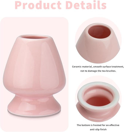 Matcha Tea Whisk Holder, 70mm Chasen Stand, Matcha Whisk Stand Ceramic Holder Chasen Stand fit for Traditional Japanese Tea Matcha Chasen Tea Set Accessories (pink)