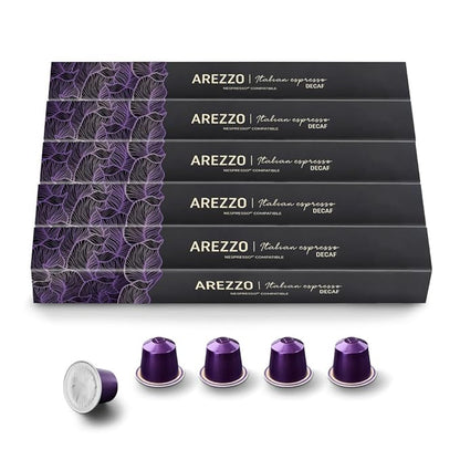 Decaf 'Arezzo': The Dark Roast with the Familiar Flavor You Love | Compatible with Nespresso | 100 Capsules | Decaffeinated