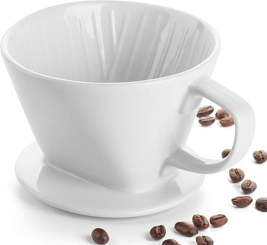 DOWAN Pour Over Coffee Maker, Non-Electric Pour Over Coffee Dripper, Manual Brew Maker, Single Cups Porcelain Slow Brewing Accessories for Gifts,White