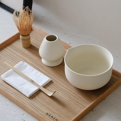 WENSHUO Matcha Kit - Premium Matcha Whisk Set with Traditional Bamboo Tools, Ideal Matcha Tea Set for Home (Crème)