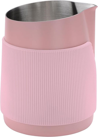 Normcore Handleless Milk Frothing Jug, Milk Pitcher 20.3 oz, Milk Frother Steamer Cup Stainless Steel Espresso Cup, Sharp Spout, Pink, 600 ml