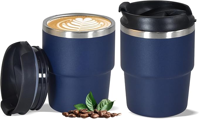 6oz Vacuum Insulated Espresso Cup Set of 2, Espresso Shot Cup for Coffee, Double Wall Stainless Steel Mini Tumbler Shot Glasses with Lid, Mini Coffee Cup