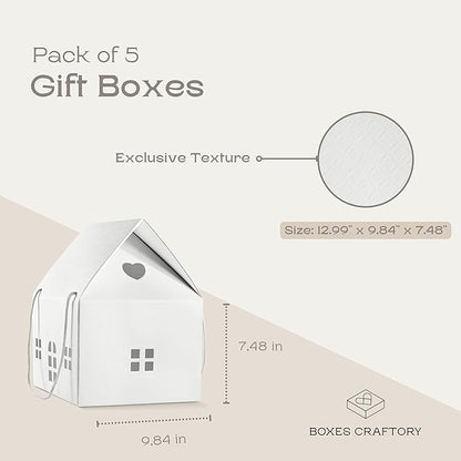 Boxes Craftory Pack of 5 House Shaped Gift Boxes (12.99 x 9.84 x 7.48 inch) - Mansion Ideal for Home Presents, House Interior Decorations and for Treats - White Matelasse