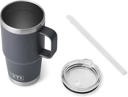 YETI Rambler 25 oz Tumbler with Handle and Straw Lid, Travel Mug Water Tumbler, Vacuum Insulated Cup with Handle, Stainless Steel, Charcoal