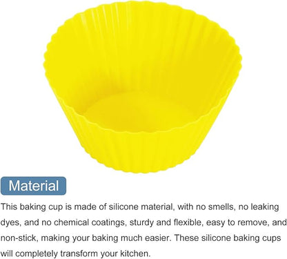 uxcell 36Pcs Silicone Cupcake Liners, Non-Stick Baking Cups, for Cooking Eggs, Baking Muffins and Make a Cake(Yellow)