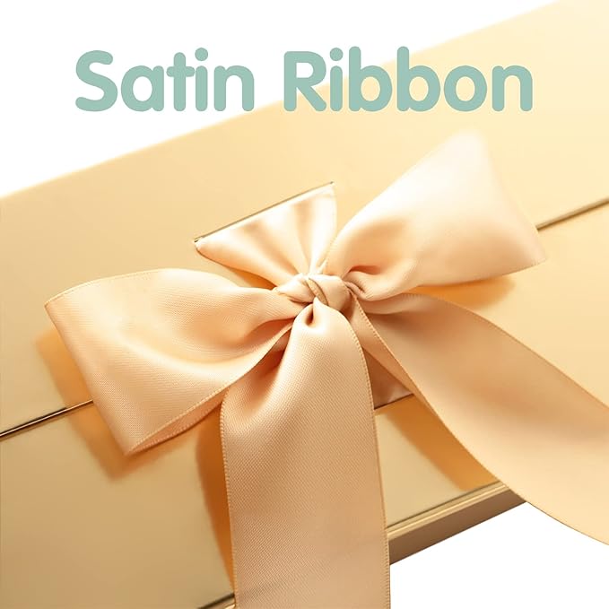 HAPPY POTATO 6 Large Christmas Gift Boxes with Lids and Ribbon 13.5x9x4.1 Inches, Bridesmaid Proposal Boxes, Gold Gift Boxes for presents (Glossy Gold, Pack of 6)