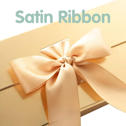 HAPPY POTATO 6 Large Christmas Gift Boxes with Lids and Ribbon 13.5x9x4.1 Inches, Bridesmaid Proposal Boxes, Gold Gift Boxes for presents (Glossy Gold, Pack of 6)