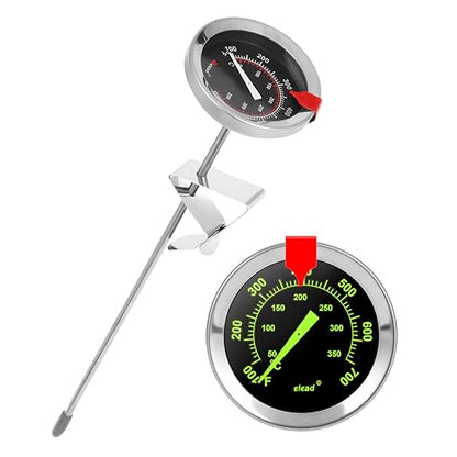 Glow-in-The-Dark Candy Thermometer Waterproof - 9" Deep Fry & Candy Thermometer with Pot Clip – High-Heat, Waterproof for Oil, BBQ, Candle Making，Black