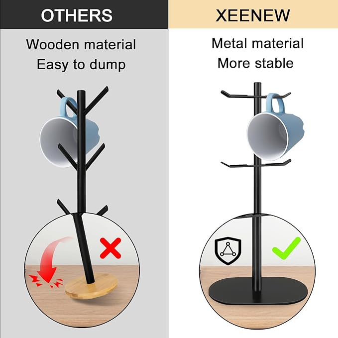 Cup Holder Tree with 6 Hooks, Metal Coffee Mug Rack Stand (Black)