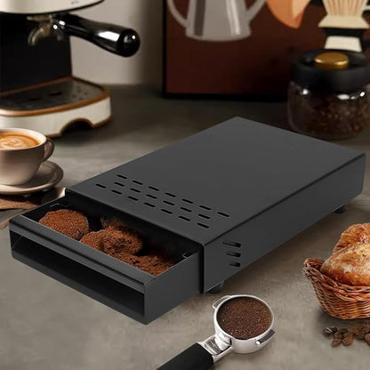 Coffee Knock Box Drawer, Espresso Knock Box Drawer Stainless Steel Coffee Knock Box for Espresso Coffee Grounds Coffee Puck Box with Removable Rubber Strike Wood Pole and Non Slip Base
