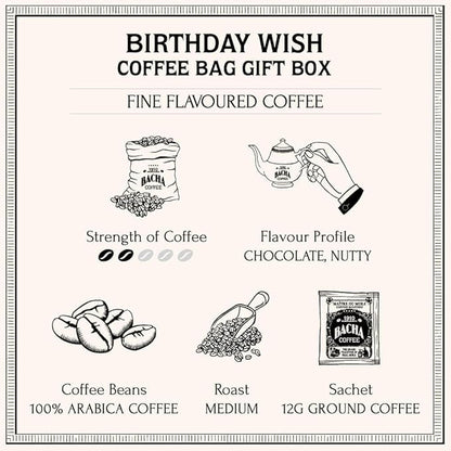 Bacha Coffee | Birthday Wish Fine Flavoured, Medium Roast, 100% Arabica Specialty Coffee, 12 Coffee Drip Bags, Gift Box