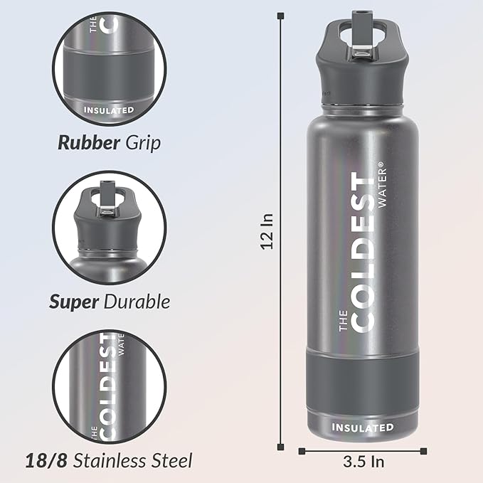 Coldest Insulated Water Bottle with Straw Lid - Stainless Steel Metal Insulated Bottle for Men & Women (Stardust Glitter, 40 oz)