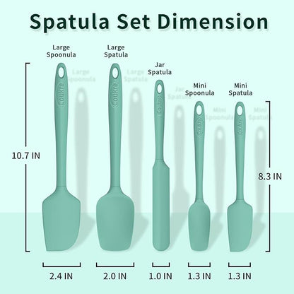 Coukre Silicone Spatula Set of 5,High Temperature Resistant, Food Grade Silicone, Dishwasher Safe, for Baking, Cooking (Pure Aqua Green)