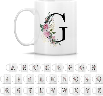 Retreez Initial A-Z Floral Botanical Bouquet Alphabet Monogrammed Monogram Mug 11 Oz Ceramic Tea Coffee Mugs - Appreciation Thank You Wedding Birthday Gifts for her friend coworker sister - G Initial