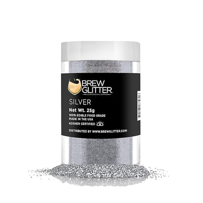 Silver BREW GLITTER Edible Glitter For Drinks, Cocktails, Beer, Garnish Glitter & Beverages | KOSHER & HALAL Certified | 100% Edible & Food Grade | Vegan, Gluten, Nut Free (25g, Silver)