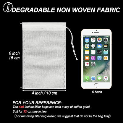 50pcs No Mess Cold Brew Bags, 4x6 inch Disposable Coffee Filter Bag Fine Mesh Brewing Drawstring Pouches for Iced Coffee Hot Tea Herb Spice